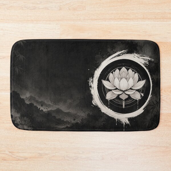 Item preview, Monochrome Zen Lotus | Japanese Ink Circle Floral Wall Art designed and sold by Fei Long Design Hub.