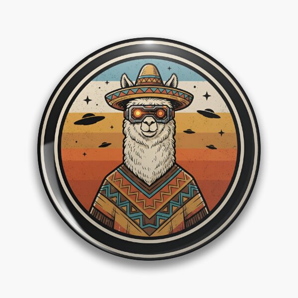 Item preview, Retro Sci-Fi Sombrero Alpaca Vintage Badge designed and sold by DuckOddity.