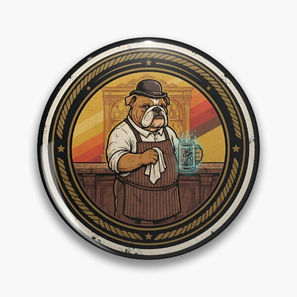 Item preview, Retro Saloon Bartender Bulldog Vintage Badge designed and sold by DuckOddity.
