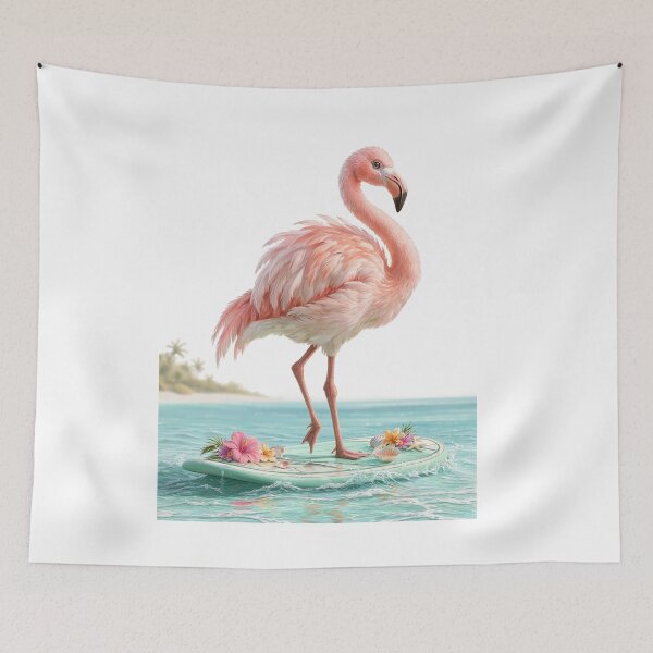 Item preview, Flamingo Paddle Boarding in Tropical Paradise designed and sold by Helenaphotoart.