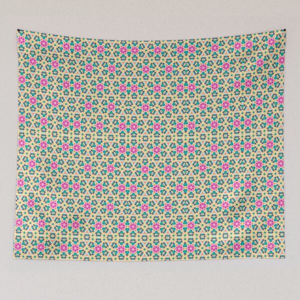 Item preview, FLOWER CONNECTION! MANDALA NEO DAISY CHAIN Cornsilk Pink Green Psychedelic Groovy Party SACRED GEOMETRY MATH Fun College Dorm Decor designed and sold by Spinning Plates 360.