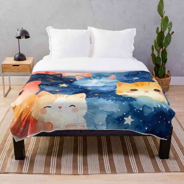 Item preview, Cute Watercolor Cats in Galaxy Clouds designed and sold by BetweenForms.
