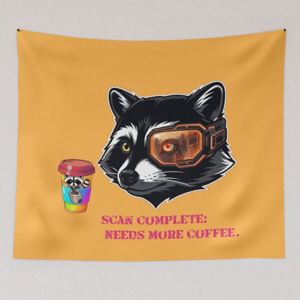 Item preview, Cyberpunk Raccoon Wearing Sci-Fi Eyepatch with Coffee Cup | Funny "Scan Complete: Needs More Coffee" T-Shirt Design designed and sold by BLUESKY11a.