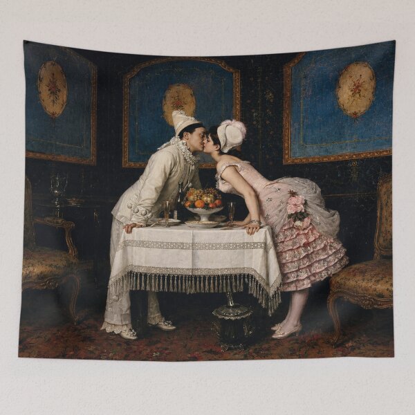 Item preview, The Kiss - Auguste Toulmouche - Romantic Victorian Wall Art + Vintage Oil Painting + Lovers Kissing + Classic Art Collectors designed and sold by RickE.