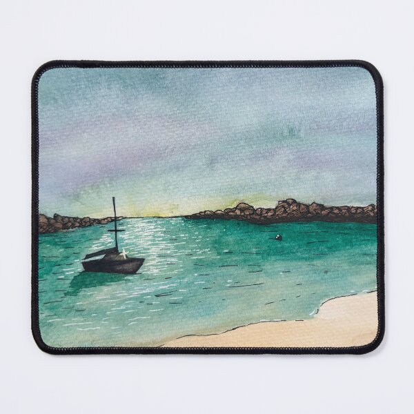 Item preview, Cape Cod Sailboat at Dusk Watercolor Cove Beach Landscape designed and sold by Bonnie Kittle.