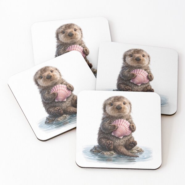 Item preview, Cute Sea Otter with Pink Seashell designed and sold by Helenaphotoart.