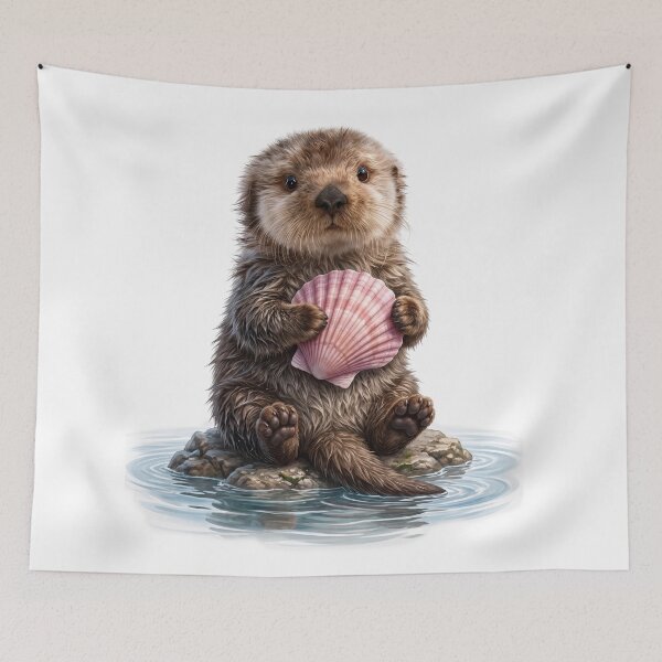 Item preview, Cute Sea Otter with Pink Seashell designed and sold by Helenaphotoart.
