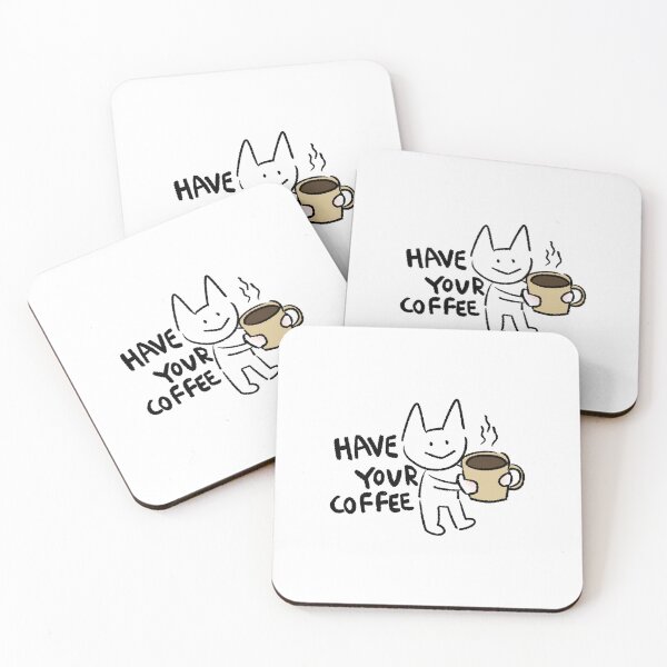 Item preview, Cat Holding Coffee Sticker – Cute Coffee Cat Illustration “Have Your Coffee” designed and sold by lazydayz16.