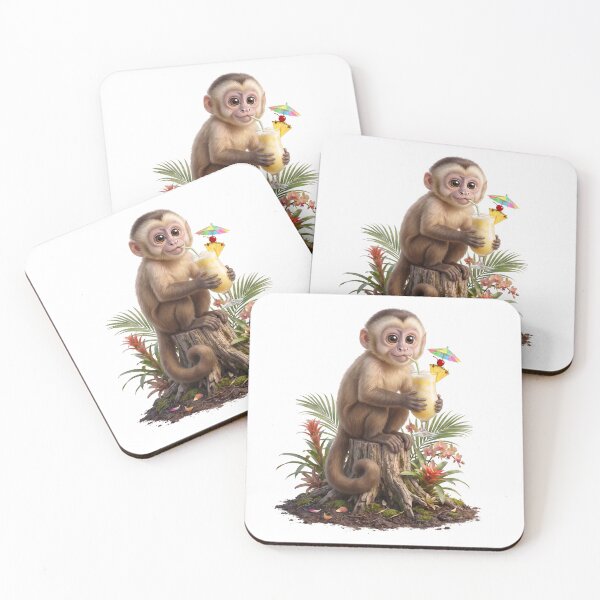 Item preview, Cute Monkey with Tropical Drink designed and sold by Helenaphotoart.