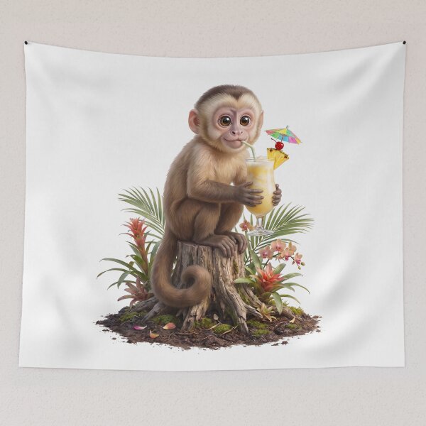 Item preview, Cute Monkey with Tropical Drink designed and sold by Helenaphotoart.