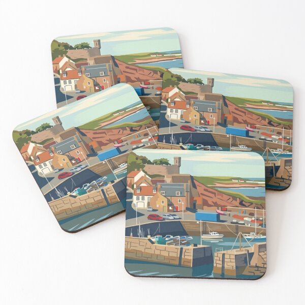 Item preview, Crail Harbour Dreamy Coastal Village East Neuk Scotland Vintage Travel Poster designed and sold by S-and-W-4ever.
