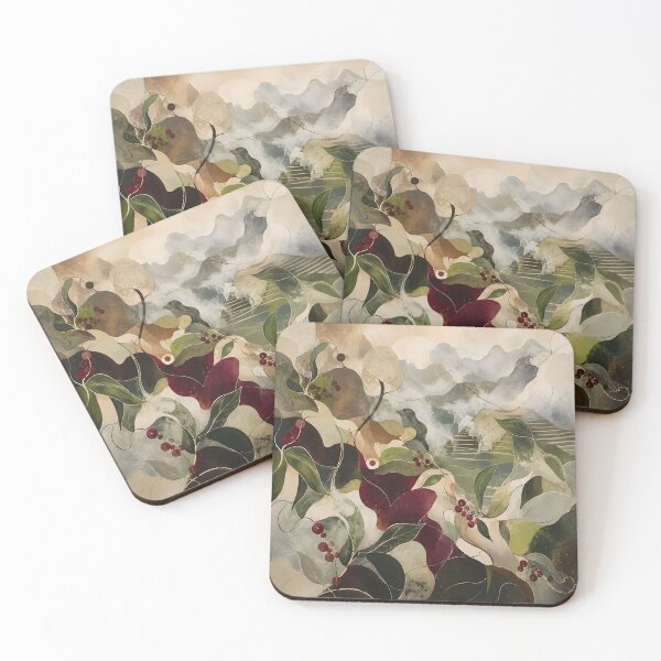 Item preview, Abstract Coffee Plantation with Cherries and Misty Mountains designed and sold by GutyzDesignsES.