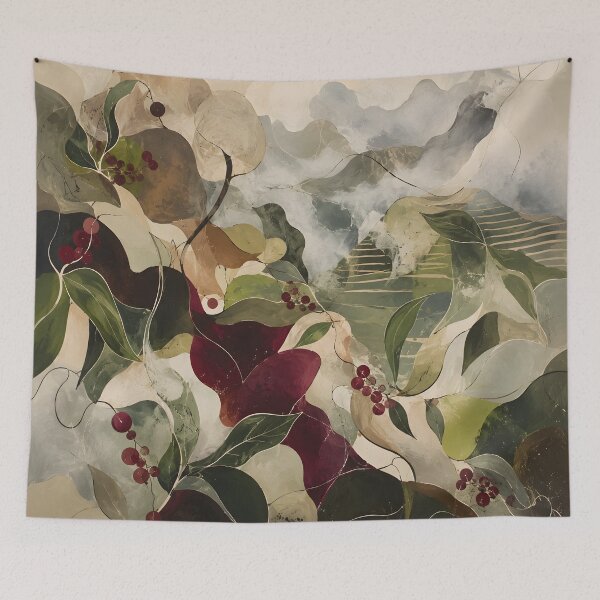 Item preview, Abstract Coffee Plantation with Cherries and Misty Mountains designed and sold by GutyzDesignsES.