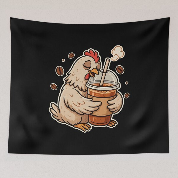 Item preview, Iced Coffee Hen Whimsical Coffee Lovers with Funny Rooster designed and sold by Redgiant87x.