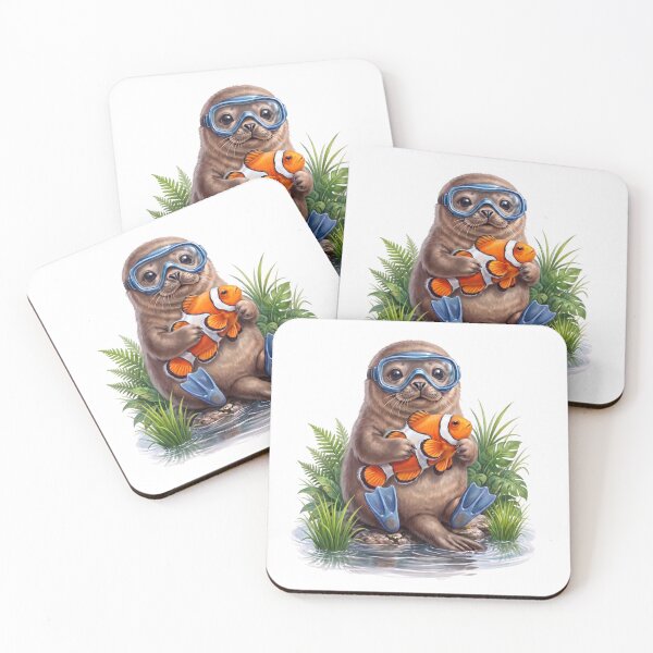 Item preview, Sea Otter Scuba Diver with Clownfish designed and sold by Helenaphotoart.