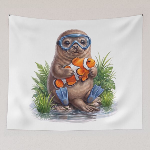 Item preview, Sea Otter Scuba Diver with Clownfish designed and sold by Helenaphotoart.