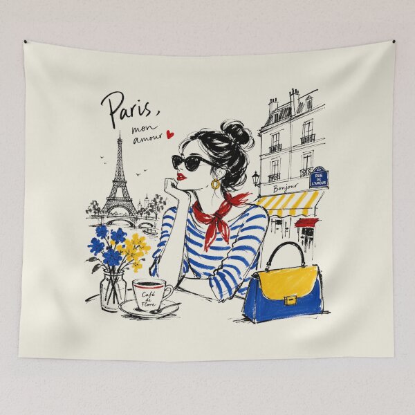 Item preview, Paris Mon Amour Chic Paris Cafe Fashion Illustration designed and sold by Rosie's Wildflower Boutique.