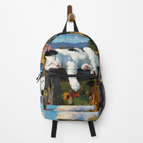 Item preview, Dreamy Cat in Sunflower Field – Peaceful Impressionist Art Print designed and sold by Psycho-Crazy.