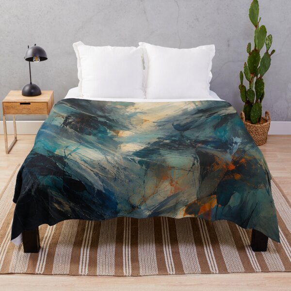 Item preview, Dark Blue Teal Abstract – Moody Modern Art with Orange Accents designed and sold by GutyzDesignsES.