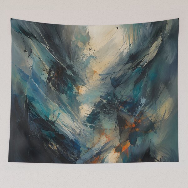 Item preview, Dark Blue Teal Abstract – Moody Modern Art with Orange Accents designed and sold by GutyzDesignsES.
