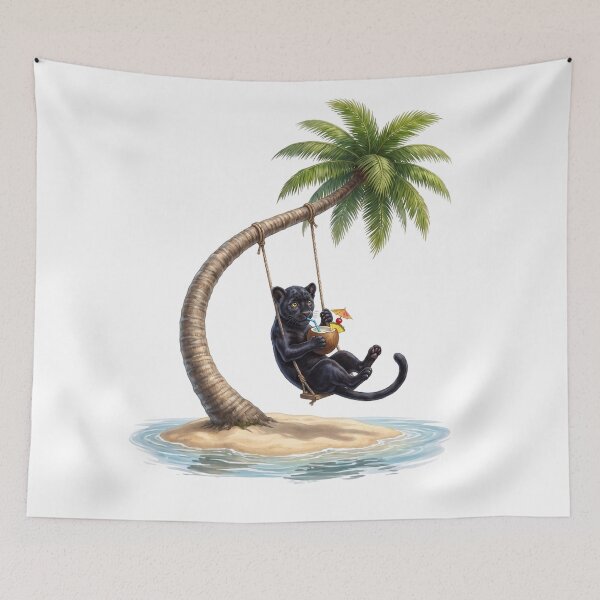 Item preview, Black Leopard on a Tropical Palm Swing designed and sold by Helenaphotoart.