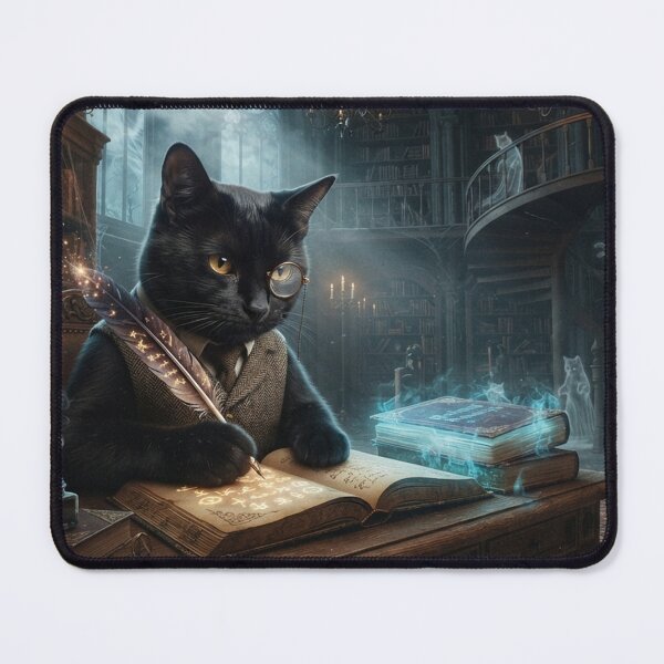 Item preview, Bombay Cat Wizard Professor Writing Magic Spells in Haunted Library | Gothic Fantasy Black Cat ArtMagic Spells in Haunted Library | Gothic Fantasy Black Cat Art designed and sold by Ghostlycats2026.
