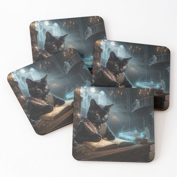Item preview, Bombay Cat Wizard Professor Writing Magic Spells in Haunted Library | Gothic Fantasy Black Cat ArtMagic Spells in Haunted Library | Gothic Fantasy Black Cat Art designed and sold by Ghostlycats2026.