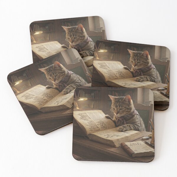 Item preview, Brown Tabby Cat Reading Ancient Book in Vintage Library | Book Lover Fantasy Art designed and sold by Ghostlycats2026.