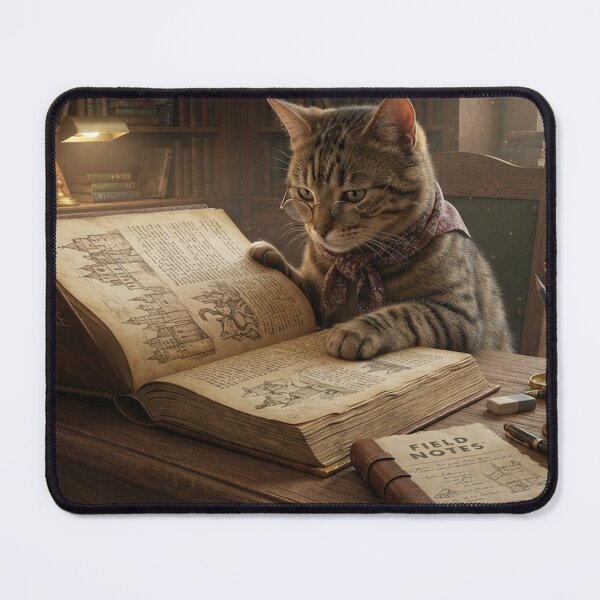 Item preview, Brown Tabby Cat Reading Ancient Book in Vintage Library | Book Lover Fantasy Art designed and sold by Ghostlycats2026.