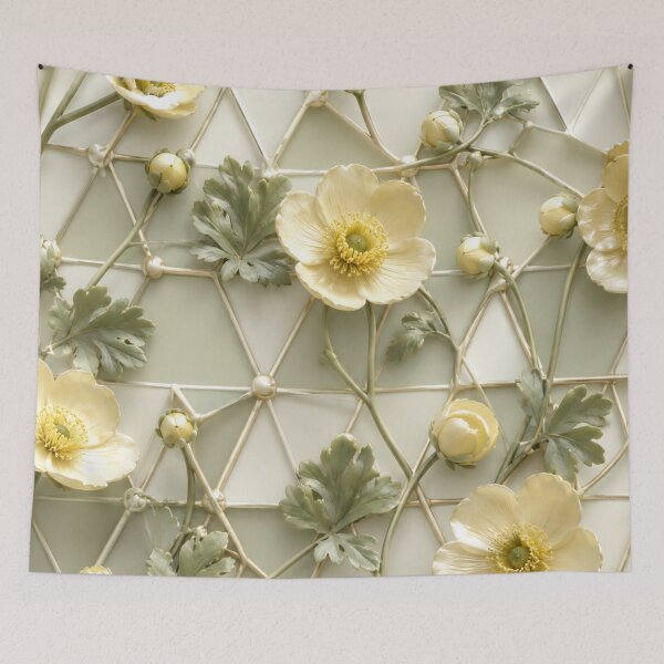 Item preview, Golden Yellow Floral Geometric Lattice Pattern designed and sold by IntelliMindDesigns.