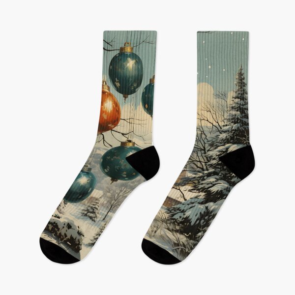 Item preview, Snowy Christmas Village with Teal and Orange Ornaments designed and sold by GutyzDesignsES.