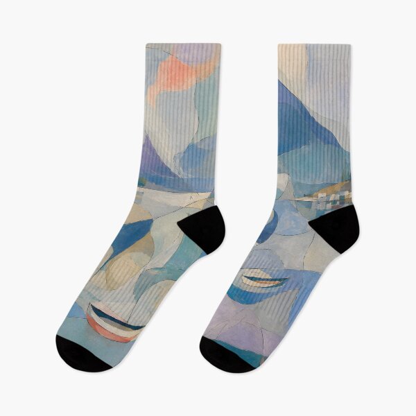 Item preview, Pastel Abstract Coastal Landscape with Boats and Mountains designed and sold by GutyzDesignsES.