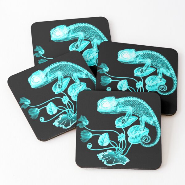 Item preview, Bioluminescent Cyan Chameleon Skeleton Botanical Art designed and sold by owpldh.