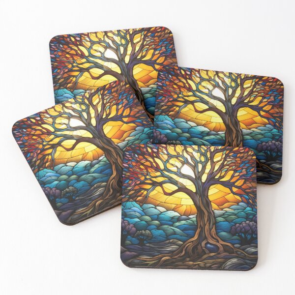 Item preview, Stained Glass Tree Of Life Mosaic Sunset Art  designed and sold by pinkal.