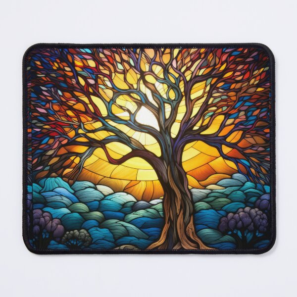 Item preview, Stained Glass Tree Of Life Mosaic Sunset Art designed and sold by pinkal.