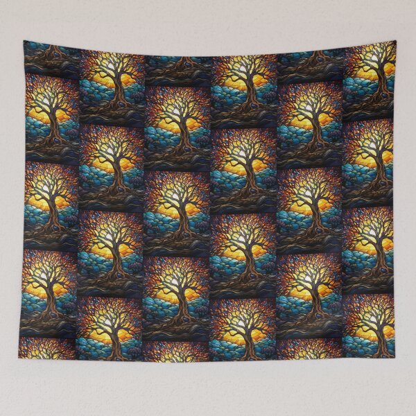 Item preview, Stained Glass Tree Of Life Mosaic Sunset Art  designed and sold by pinkal.