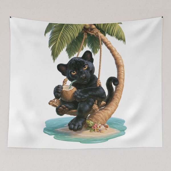 Item preview, Black Panther on a Tropical Palm Swing designed and sold by Helenaphotoart.