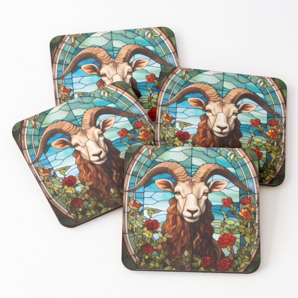 Item preview, Stained Glass Goat Portrait Floral Oval Window  designed and sold by pinkal.