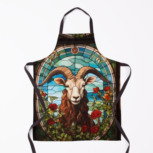 Item preview, Stained Glass Goat Portrait Floral Oval Window designed and sold by pinkal.