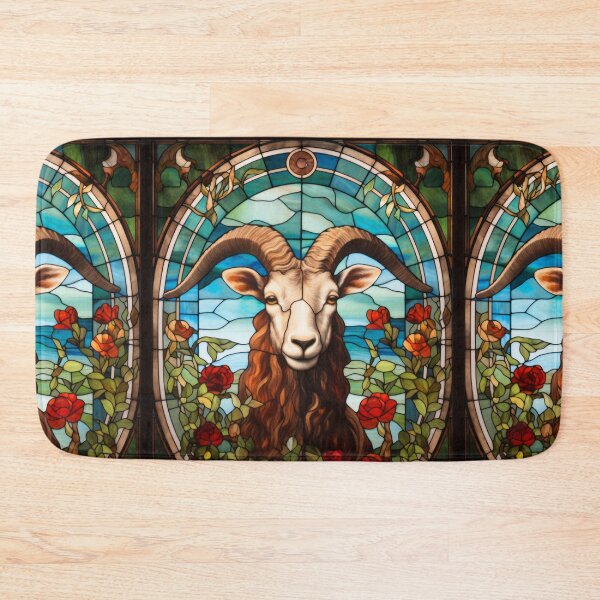 Item preview, Stained Glass Goat Portrait Floral Oval Window  designed and sold by pinkal.