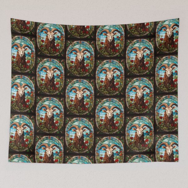 Item preview, Stained Glass Goat Portrait Floral Oval Window  designed and sold by pinkal.