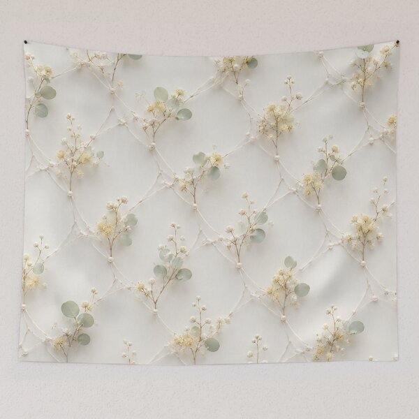 Item preview, Cream Floral Geometric Diamond Lattice designed and sold by IntelliMindDesigns.