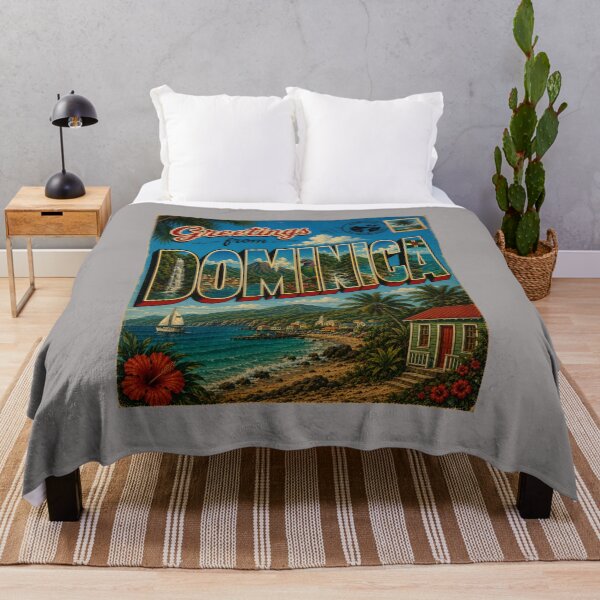 Item preview, Greetings from Dominica Vintage Travel Poster, Retro Caribbean Beach Paradise designed and sold by Right-UR.