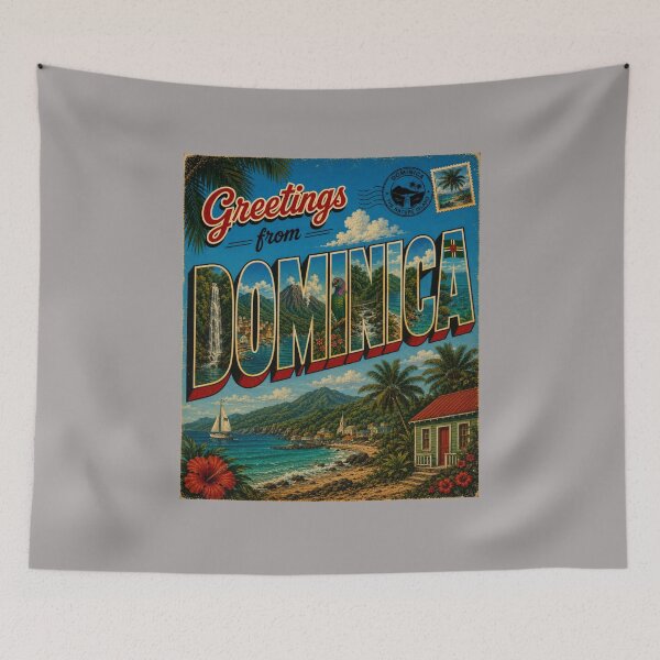 Item preview, Greetings from Dominica Vintage Travel Poster, Retro Caribbean Beach Paradise designed and sold by Right-UR.