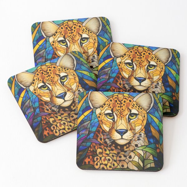 Item preview, Stained Glass Cheetah Leopard Jungle Portrait Art  designed and sold by pinkal.