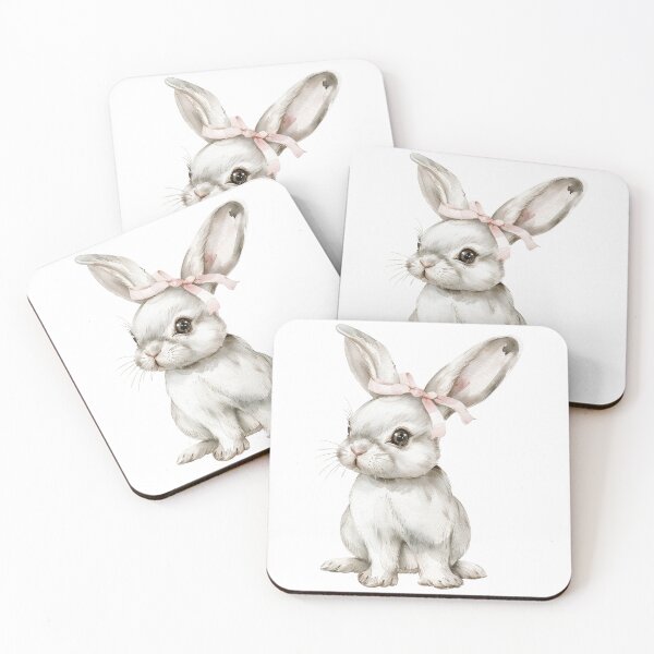 Item preview, Cute Bunny with Pink Bow Kawaii Rabbit Gift Illustration designed and sold by sunnivamla.