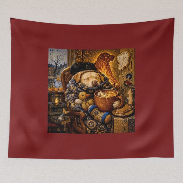 Item preview, Cozy Moment: Golden Labrador and Hot Chocolate by the Fire designed and sold by Natalia-Vlad.