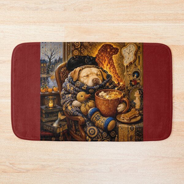 Item preview, Cozy Moment: Golden Labrador and Hot Chocolate by the Fire designed and sold by Natalia-Vlad.