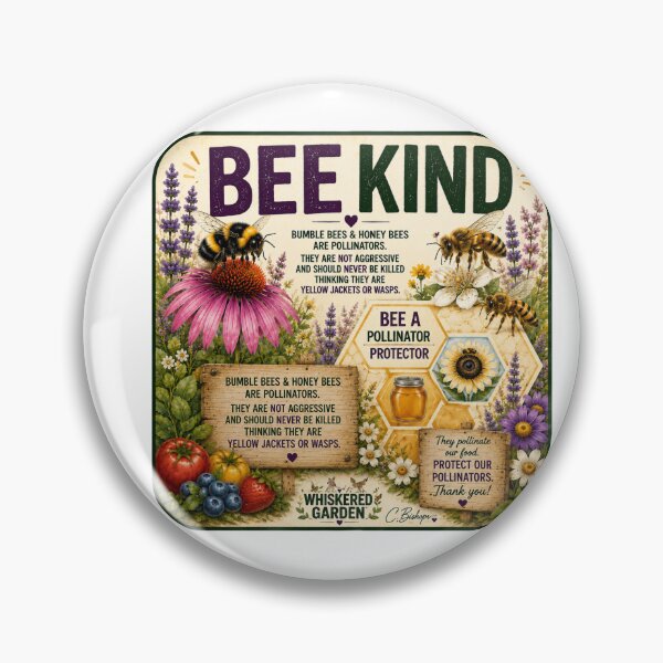 Item preview, Bee Kind | Protect Pollinators | Bumble Bees & Honey Bees Educational Garden Art designed and sold by Whiskered Garden Studio.