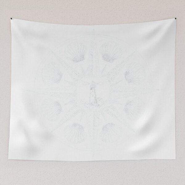 Item preview, Vintage Nautical Compass Lighthouse Seashell Line Art designed and sold by ZENVIRART.